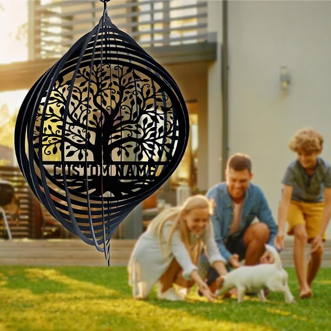 Personalized Tree of Life Metal Wind Spinners, Custom Name Garden Wind Spinners, Hanging Outdoor Decor, Yard Art, Hanging Wind Spinner for Indoor Lawn Patio Porch, Housewarming Gift Color09