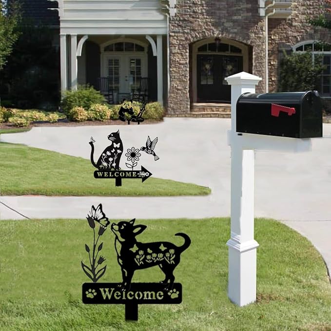 Dog Metal Decorative Garden Stakes Dog Gifts for Women Men Mom Birthday Black Silhouette Statues for Outside Garden Decor Yard Art Patio Lawn Ornaments Outdoor Decor 13.78 * 11.81inc