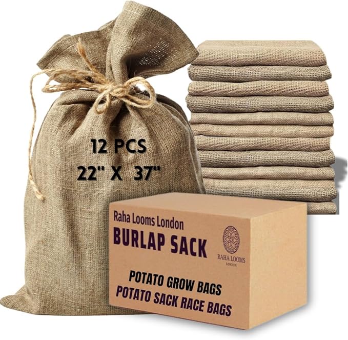 12 Potato Grow Bags : Premium Quality No Smell Extra Tough Potato Sack Race Bags Hacky Sack, Outdoor Games for Adults Burlap Outdoor Games for Kids costales para juegos de carreras