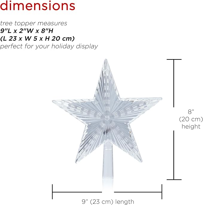 Alpine Corporation 8" H Flashing 5-Point Star Tree Topper with 31 Multi-Colored LED Lights, Christmas Decoration