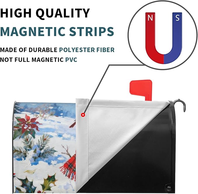 Winter Christmas Mailbox Covers Magnetic Standard Size Snowman Cardinal Bird Floral Snow Scene Xmas Holiday Outdoor Decorative Seasonal Letter Box Cases for Home Garden Outside Decor, 21x18 Inch