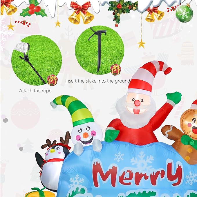 MUMTOP 7.5FT Long Christmas Inflatables Outdoor Decorations, Inflatables Santa Snowman Gingerbread Man Penguins Blow up Merry Christmas Yard Decorations Built-in LED Lights for Outdoor Party Holiday