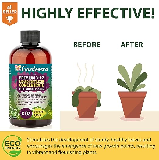 Gardenera Premium Liquid Aloe Vera Fertilizer - 3-1-2 Concentrate for Indoor Plants and Flowers - Organic Plant Food - 8oz