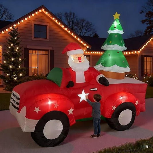 8 FT Christmas Inflatables Santa Claus in Sleigh with Two Reindeer Outdoor Decorations Blow Up Yard Santa Claus with Built-in LEDs (Santa Claus Outdoor Decorations)