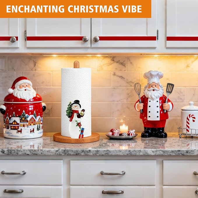 Christmas Kitchen & Bathroom Decor, 3D Christmas Decorations for Home Indoor, Snowman Winter Xmas Paper Towel Holder Stand Accessories, Xmas Gift for Women, Housewarming Gifts New Home