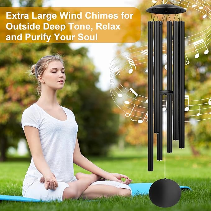 66" Large Wind Chimes for Outside Deep Tone, 6 Thickened ⌀ 1.2" Tubes Tuned Relaxing Melody Wind Chime, Windchimes Outdoors for Garden Patio Decor, Great Gift Idea for Your Loved One (Black, 66")