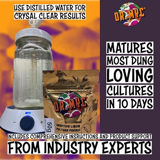 Supremely Clear Adaptive Liquid Culture Premix for Mushroom Cultivation - with Nutritional Profile Designed by Mycologist - Makes 10.5 Pints of LC. Complete with Free Tutorial. 100 Grams.