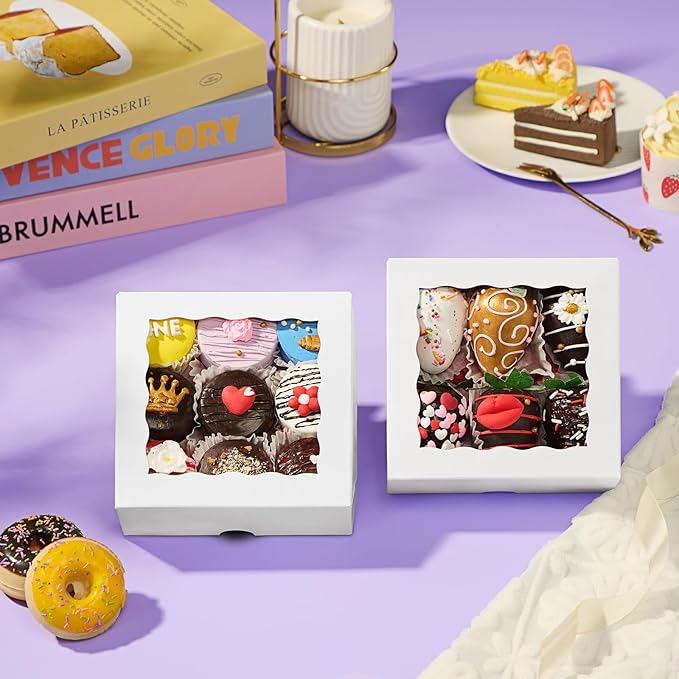 50pcs 5x5x2 Inch Window Boxes - Fits Cookies, Soap, Chocolate, Macaron, Cake & Gift Goodies