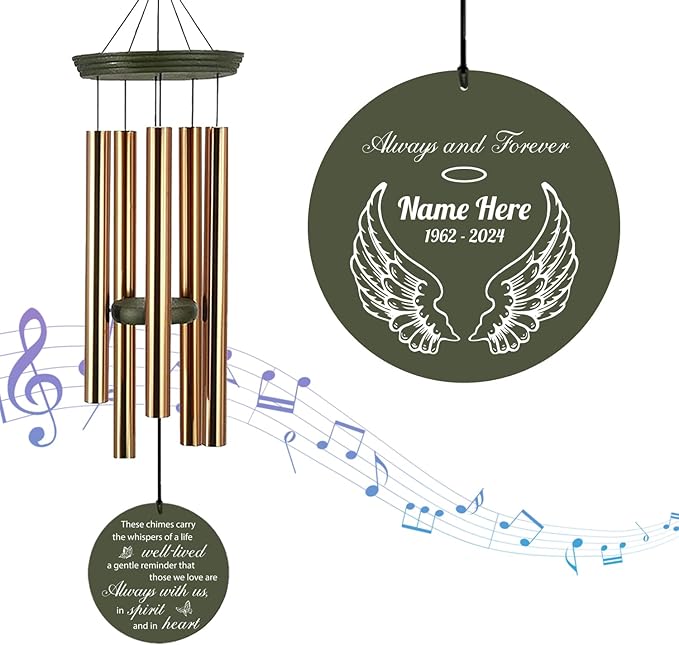 Personalized Wind Chimes, 36inch Wings Heaven Sympathy Wind Chimes, in Loving Memory for Loss of Loved Dad/Mom, Memorial Gifts, Deep Tone Wind Chime Outdoor (Produced in USA)