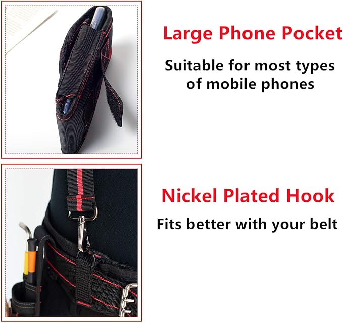 AISENIN Tool Belt Suspenders Construction Work Suspenders with Magnet Pocket, Large Moveable Phone Holder, Pencil Holder