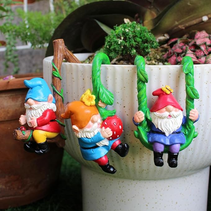 3 PCS Gnome Hanging Statues, Climbing Gnomes Tree Faces Decor Outdoor for Yard, Gnomes Statue, Outdoor Fairy Garden Resin Crafts, Flower Pot Landscape Dwarf, Micro Landscape Pendant Ornaments