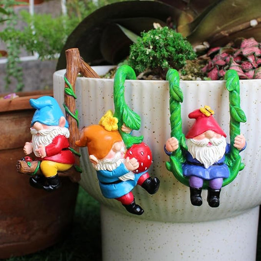 3 PCS Gnome Hanging Statues, Climbing Gnomes Tree Faces Decor Outdoor for Yard, Gnomes Statue, Outdoor Fairy Garden Resin Crafts, Flower Pot Landscape Dwarf, Micro Landscape Pendant Ornaments