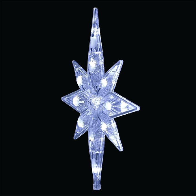 Alpine Corporation 13" H Snowflake 8-Point Tree Toppers with 31 Cool White LED Lights, Christmas Decoration