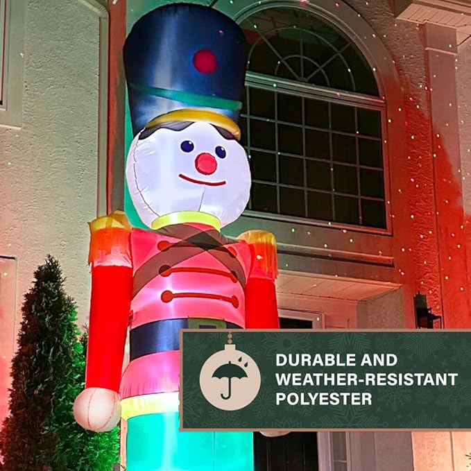 Fraser Hill Farm 12-Ft. Tall Nutcracker Blow Up Inflatable with Lights, Outdoor Christmas Inflatable Decoration for Lawn and Yard, Giant Festive Holiday Decor