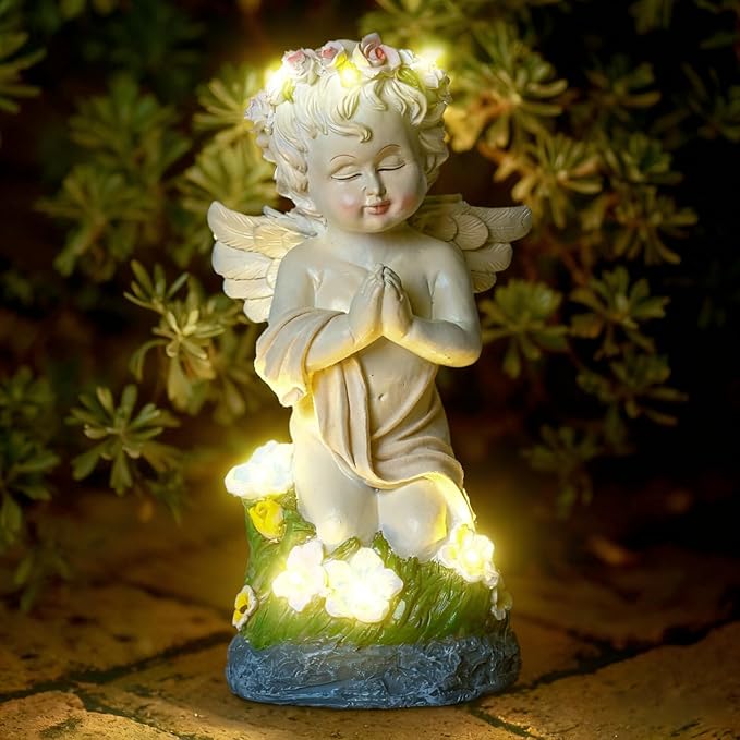Angel Garden Decor Solar Angel Figurines with Flower Lights Birthday Gifts for Women Angel Statue for Patio Lawn Yard Balcony Home Decor