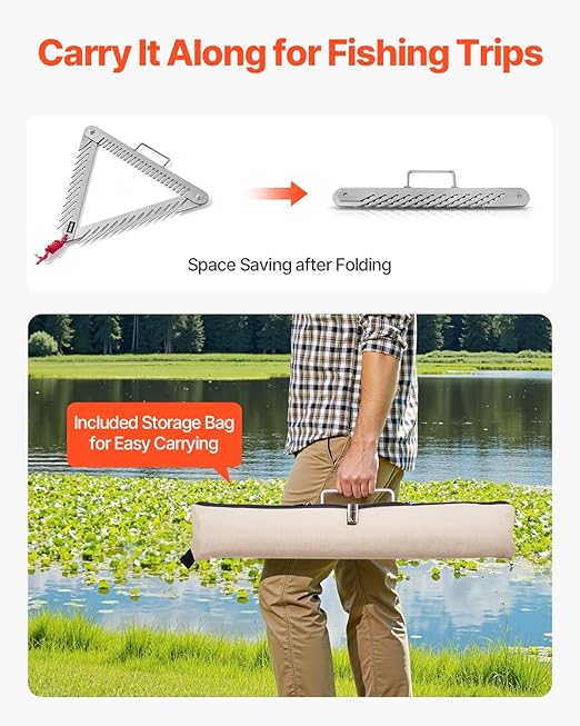 VEVOR 24in Aquatic Weed Rake, 3-Sided Lake Weed Rake with Handle, Portable and Foldable Pond Water Grass Razor, Stainless Steel Throwable Floating Pond Weeds Cutter with 30 ft Rope, for Lakes Ponds