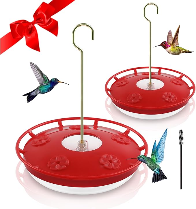 FEED GARDEN 2 Pack 16 OZ Hummingbird Feeders for Outdoor 5 Feeder Ports Ant Bee Proof Leak-Proof Cleaning Brushes Nectar Easy Clean Fill Bird Feeder for Garden Red Décor for Mom