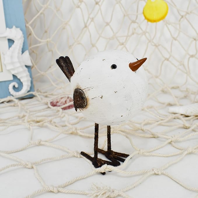 Aecipl Wood Bird Statue Standing Seagull Nautical Decor Coastal Birds Sculpture Indoor Outdoor Animal Figurine Beach Themed Decoration Rustic Home Art for Bedroom Garden (S)