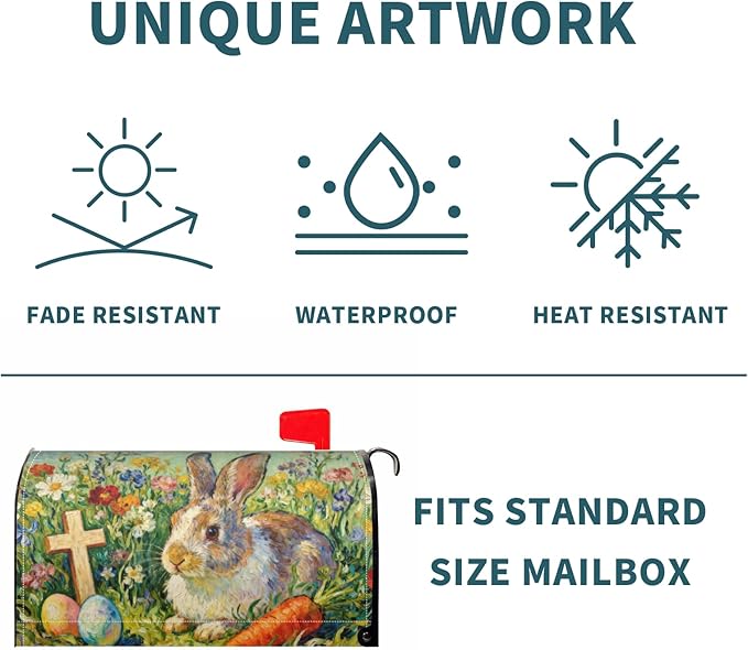 Spring Easter Large Mailbox Covers Magnetic Oversized Cute Bunny Rabbit Colorful Floral Cross Egg Carrot Holiday Outdoor Decorative Letter Box Cases for Home Garden Outside Decor, 25.5x21 Inch