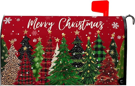 Merry Christmas Mail Box Covers Magnetic Standard Size 21x18 inch Xmas Tree Mailbox Cover Winter Snowflake Post Letter Box Cover for Outside Garden Yard