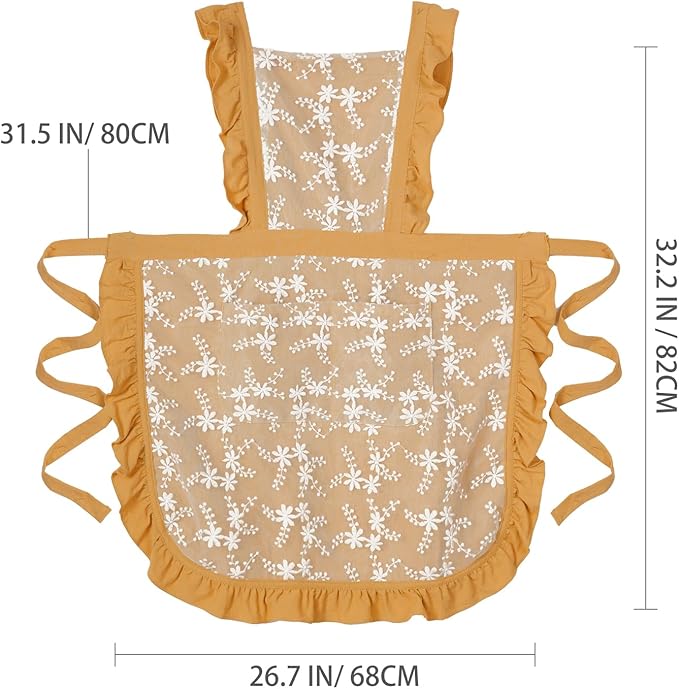 Vintage Pinafore Apron Dress for Women with Pockets Cute Floral Chef Aprons for Kitchen Cooking Baking Gardening