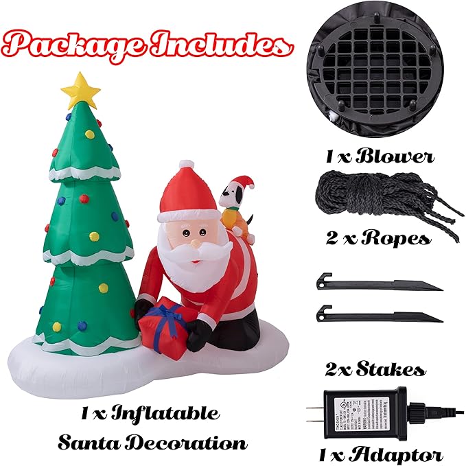 Sunnyglade 6.6 Ft LED Inflatable Christmas Santa and Tree Holiday Outdoor Decoration, Built-in LED Lights