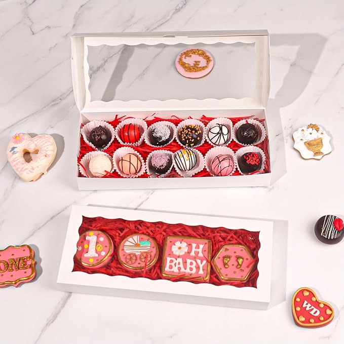 50pcs 12x5x1.5Inches White Bakery Boxes with Window Cookies Boxes Macaron Boxes. Cakesickle Boxes Browines Treat BoxesChocolate Truffle Boxes for Christmas Valentine's Easter Mother's Day