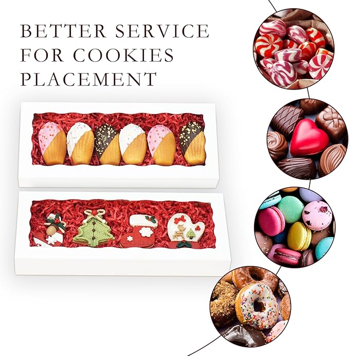 20pcs Cookie Boxes 12x5x1.5 Inch Bakery Boxes with Window Treat Box Chocolate Strawberries Box for Wedding Favors Party Birthday Favors