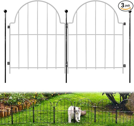 Decorative Garden Fence Stakes 3 Pack Without Fence Panels, Total 17in(H) No Dig Animal Barrier, Garden Border Edging Flower Outdoor Fences for Landscape Specialized Accessories