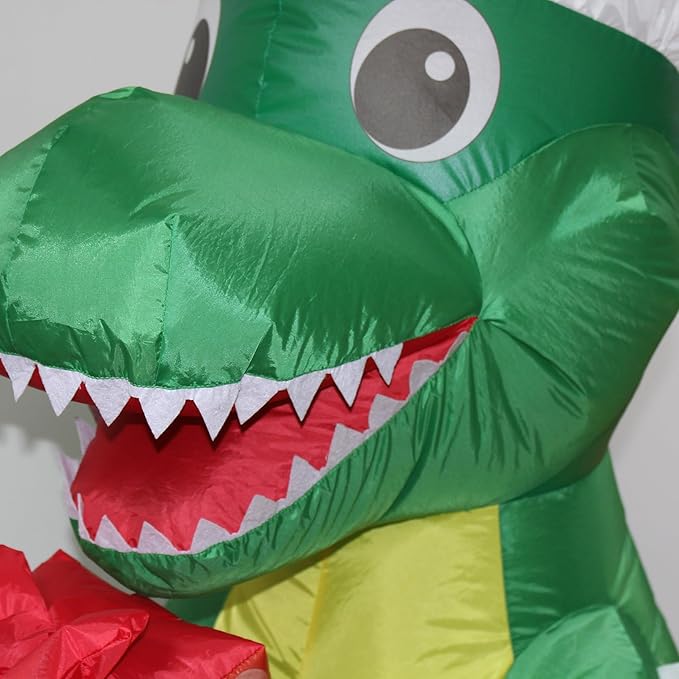 Christmas Inflatables Dinosaur Lighted Yard Lawn Inflatable Decoration with Built-in Fan and Stakes Ropes Holiday Party Decor, Christmas Decor (5FT- Dinosaur Holds Giftbox)