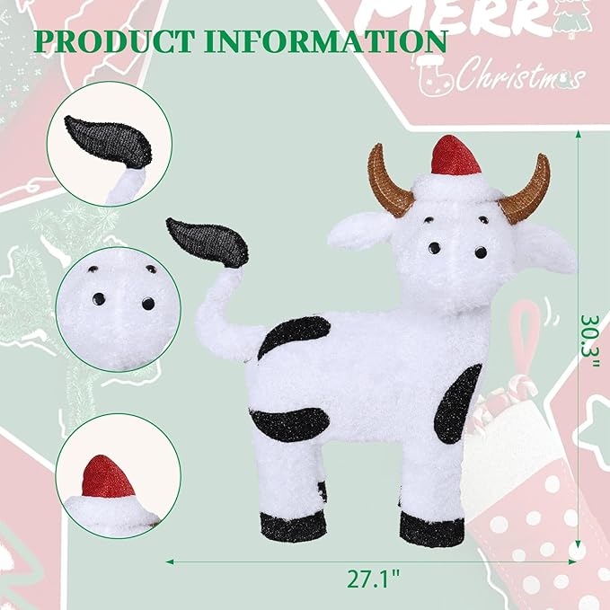Light Up Cow Christmas Outdoor Decoration, Farm Animal 30.3” Christmas Highland Cow Light, Xmas Indoor/Outdoor Holiday Decor for Home, Yard, Garden, Lawn