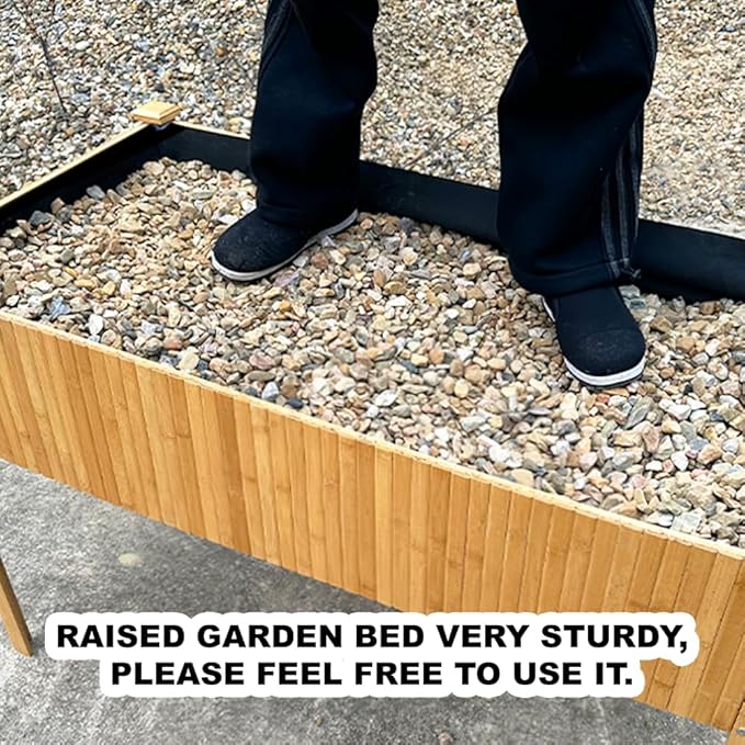 Bamboo Raised Garden Bed, Planter Boxes Outdoor, Garden Boxes Outdoor Raised. Standing Growing Bed for Growing Fresh Herbs, Vegetables, Succulents, Flowers (48x25x30 Inch)