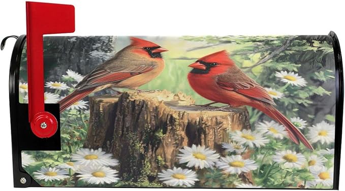 SUABO Mailbox Cover Cardinals Perched Standard Magnetic Mailbox Covers Wraps for Christmas Home Yard Garden Decor