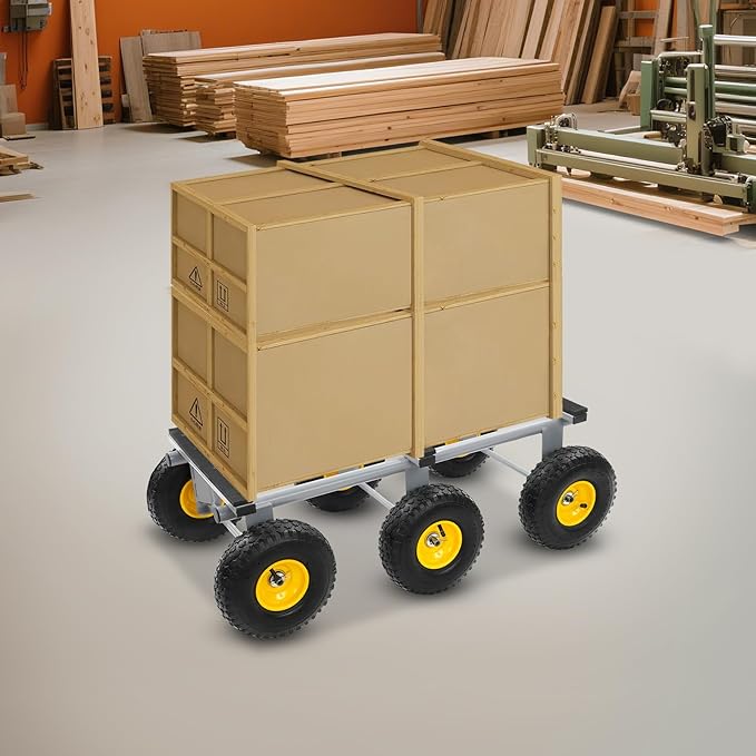 Steel Garden Cart, 1200 lbs Dump Wagon with Six 10" All Terrain Inflatable Wheels Heavy Duty Utility Outdoor Hauling Wheelbarrow for Yard Lawn Farms Gardening, 35.5 x 18in Garden Wagon Dolly, Grey