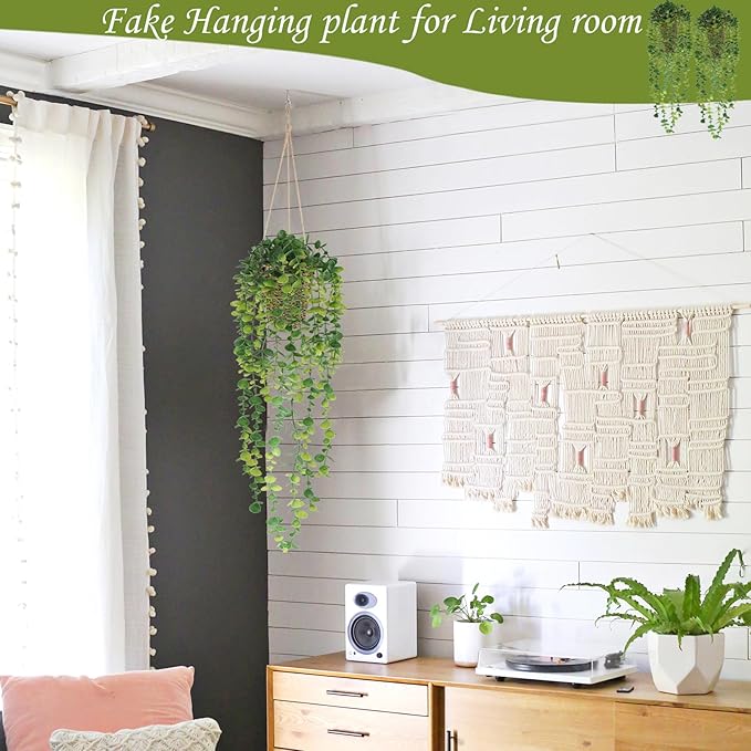 Nisoger Artificial Hanging Plants Small Fake Potted Plants, Faux Plants for Indoor Outdoor Aesthetic Office Living Room Shelf Decor