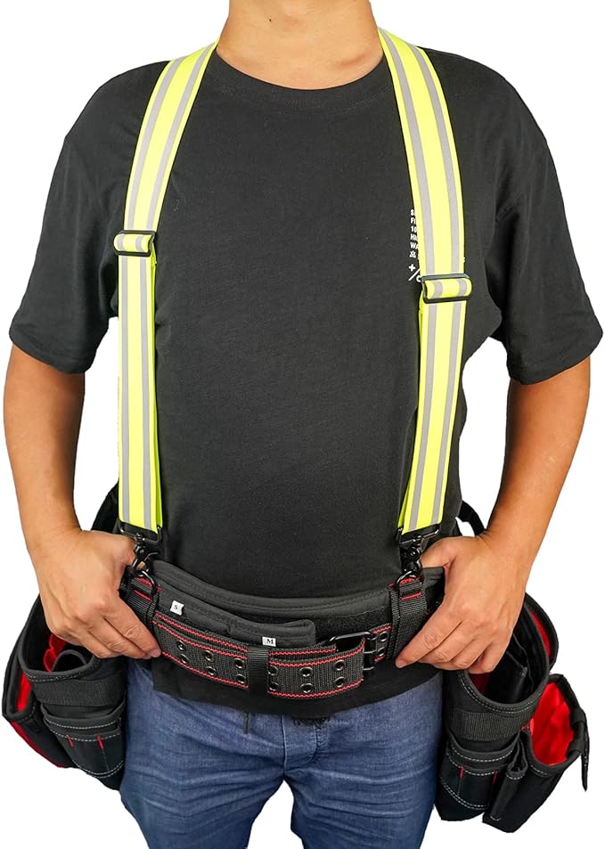 MELOTOUGH Tool Belt Suspenders Reflective Safety Suspenders With Fully Elastic 2 inch Wide Y back Heavy Duty Suspenders