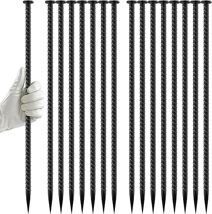 16 Inch Rebar Stakes - 1/2 Inch Diameter Galvanized Steel Ground Anchors Plant Support Metal Garden Stake Heavy Duty Anchoring Spikes for Speed Bump, Parking Curb and Camping Tent (10 Pack)