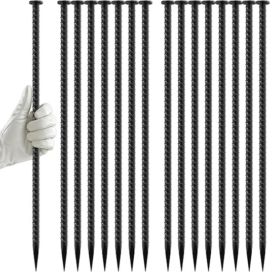 16 Inch Rebar Stakes - 1/2 Inch Diameter Galvanized Steel Ground Anchors Plant Support Metal Garden Stake Heavy Duty Anchoring Spikes for Speed Bump, Parking Curb and Camping Tent (10 Pack)