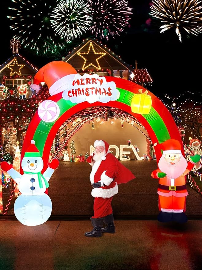 EBANKU 10 FT Christmas Inflatable Santa Claus Snowman Rainbow Archway Decorations with Build-in LEDs, Holiday Inflatables Decorations for Party Indoor, Outdoor, Lawn, Garden Decor