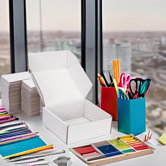 Small Shipping Boxes 8x8x3 Inch (25 Pack) - Sturdy White Corrugated Cardboard Boxes for Small Business, Ecommerce, Mailing & Packaging | Recyclable Gift & Storage Boxes