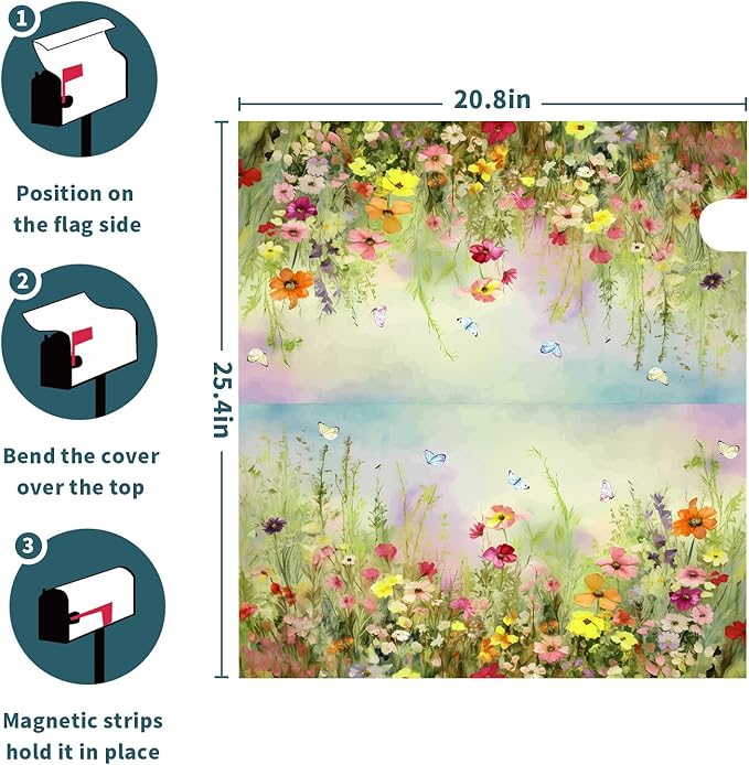 Spring Magnetic Mailbox Covers Flower Mailbox Cover Magnetic Standard Size 25.5" X 21" Butterfly Floral Wraps Post Letter Box Cover Decor for Outside Garden Yard Farmhouse Home