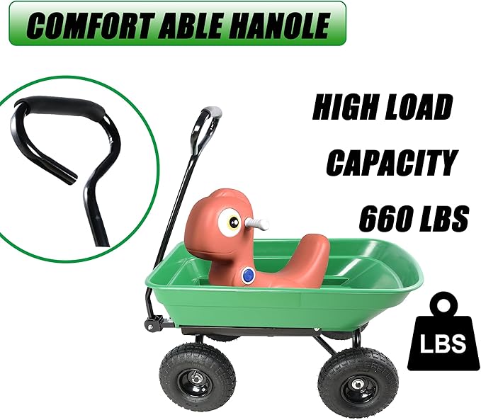 Red Metal Wheelbarrow, Easy Loading and Dumping Garden Cart with Steel Tray, Durable Heavy Duty Utility Trolley for Transporting, Soil, Sand (Green, 4 Wheels-55L)