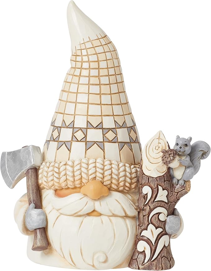 Enesco Jim Shore Heartwood Creek White Woodland Lumberjack Gnome Figurine- Stone Resin Hand Painted Crafted Collectible Gnomes Figurines Home Decor Statue, 5.43 Inch