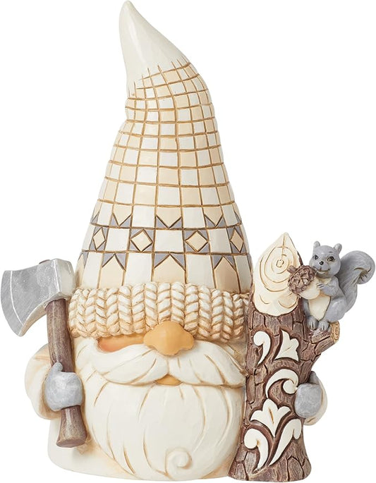Enesco Jim Shore Heartwood Creek White Woodland Lumberjack Gnome Figurine- Stone Resin Hand Painted Crafted Collectible Gnomes Figurines Home Decor Statue, 5.43 Inch