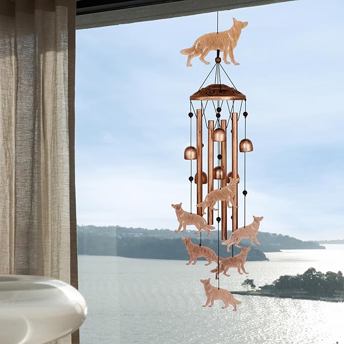 German Shepherd Wind Chimes for Outside, Metal Windchimes Outdoors, Shepherd Gifts for Women/Men, Memorial/Birthday Gifts, Garden Decor for Outside, Patio or Yard, Durable Chimes for Outdoors