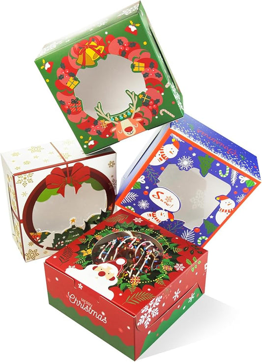 qiqee Christmas Cookie Boxes with Window 100packs 6x6x3 Inch Bakery Box Pastry Box for Christmas