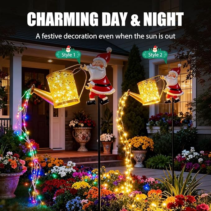 Christmas Solar Kettle Light, 2026 New Garden Lawn Decorative Light, Outdoor Hanging Solar Powered Santa Claus Watering Can with LED for Lawn Decorations (White)