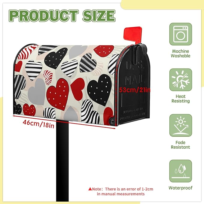 Valentines Day Magnetic Mailbox Covers Standard Size 18 X 21 Black Red Heart Mailbox Post Box Letter Box Cover for Welcome Outdoor Garden Yard Decoration