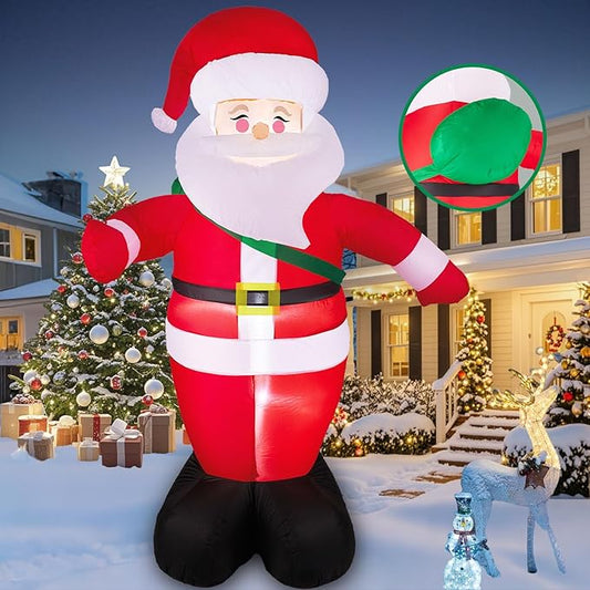 8 FT Christmas Inflatables Santa Claus Outdoor Decorations, Blow Up Yard Decorations Weatherproof Standing Smiling Santa Claus with Gift Bags, Built-in LEDs for Holiday Xmas Garden Lawn Decor
