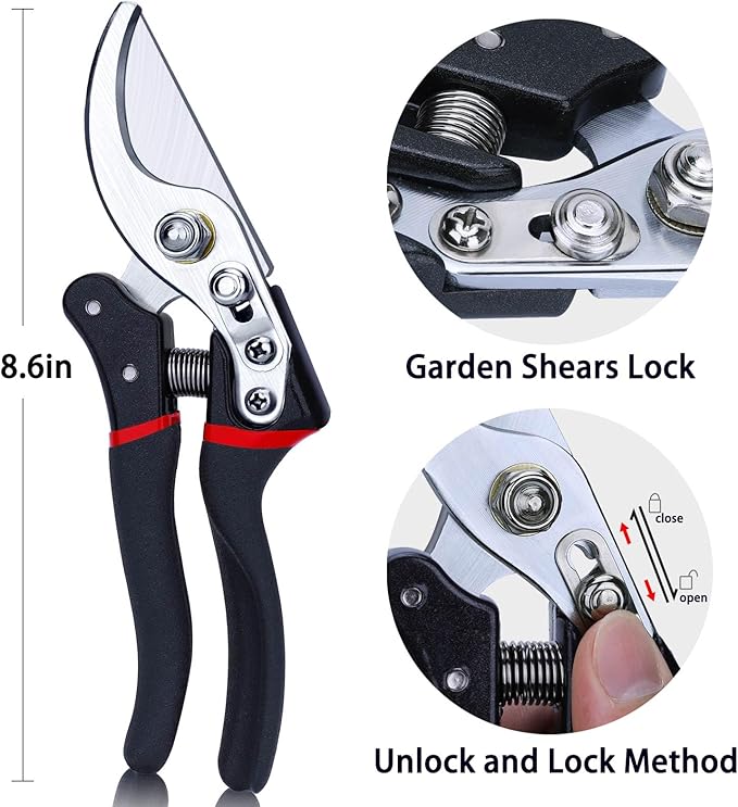 Kynup Pruning Shears for Gardening, Garden Shears Heavy Duty, Bonsai Cutters Shears Pruners, Hedge Clippers, Rose Trimmer Hand Clippers Gardening (Red Black)